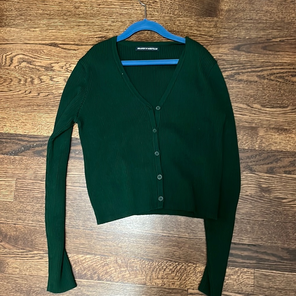 Brandy green cropped button up sweater